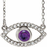 Sterling Silver Natural Amethyst &amp; Natural White Sapphire Evil Eye 16" Necklace