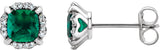 Cushion 4-Prong Halo-Style Birthstone Earrings