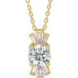 14K Yellow Natural White Sapphire &amp; 1/6 CTW Natural Diamond 16-18" Necklace