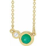 14K Yellow Natural Emerald &amp; .02 CTW Natural Diamond 16" Necklace