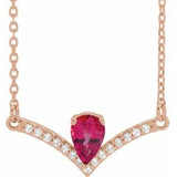 14K Rose Lab-Grown Ruby &amp; .06 CTW Natural Diamond 18" Necklace