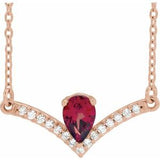 14K Rose Natural Mozambique Garnet &amp; .06 CTW Natural Diamond 16" Necklace