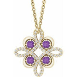 14K Yellow Natural Amethyst &amp; 1/6 CTW Natural Diamond Clover 18" Necklace
