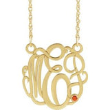 14K Yellow 25 mm 3-Initials Imitation Citrine Script Monogram 18" Necklace