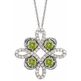 14K White Natural Peridot &amp; 1/6 CTW Natural Diamond Clover 18" Necklace
