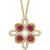 14K Yellow Lab-Grown Ruby &amp; 1/6 CTW Diamond Clover 18" Necklace