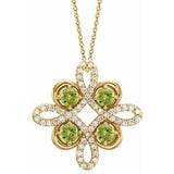 14K Yellow Natural Peridot &amp; 1/6 CTW Natural Diamond Clover 18" Necklace