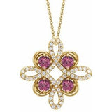 14K Yellow Natural Pink Tourmaline &amp; 1/8 CTW Natural Diamond Clover 18" Necklace