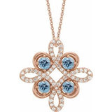 14K Rose Natural Aquamarine &amp; 1/6 CTW Natural Diamond Clover 18" Necklace