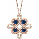 14K Rose Lab-Grown Blue Sapphire &amp; 1/6 CTW Diamond Clover 18" Necklace