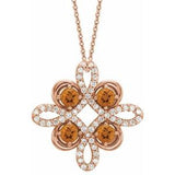 14K Rose Natural Citrine &amp; 1/8 CTW Natural Diamond Clover 18" Necklace