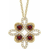 14K Yellow Natural Mozambique Garnet &amp; 1/6 CTW Natural Diamond Clover 18" Necklace