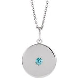Platinum Natural Blue Zircon Disc 16-18" Necklace