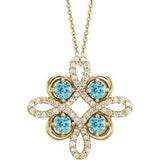 14K Yellow Natural Blue Zircon &amp; 1/8 CTW Natural Diamond Clover 18" Necklace