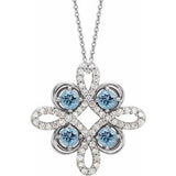 Platinum Natural Aquamarine &amp; 1/6 CTW Natural Diamond Clover 18" Necklace