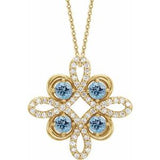 14K Yellow Natural Aquamarine &amp; 1/6 CTW Natural Diamond Clover 18" Necklace