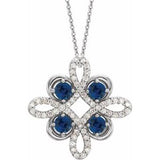 Platinum Natural Blue Sapphire &amp; 1/6 CTW Natural Diamond Clover 18" Necklace