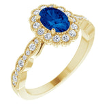 14K Yellow Lab-Grown Blue Sapphire &amp; 1/3 CTW Natural Diamond Ring