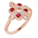 14K Rose Natural Ruby &amp; 1/8 CTW Natural Diamond Semi-Set Clover Ring