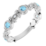 Platinum Natural Aquamarine &amp; .03 CTW Natural Diamond Leaf Ring