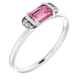 Sterling Silver Natural Pink Tourmaline &amp; .02 CTW Natural Diamond Stackable Ring