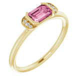 14K Yellow Natural Pink Tourmaline &amp; .02 CTW Natural Diamond Stackable Ring