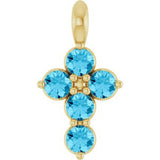 14K Yellow Natural Aquamarine Cross Pendant