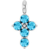 14K White Natural Aquamarine Cross Pendant