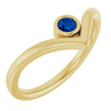 14K Yellow Lab-Grown Blue Sapphire Bezel Set V Ring