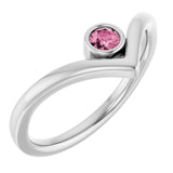 14K White Natural Pink Tourmaline Bezel Set V Ring