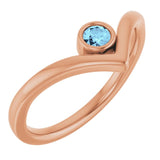 14K Rose Natural Aquamarine Bezel Set V Ring