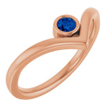 14K Rose Lab-Grown Blue Sapphire Bezel Set V Ring