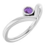 14K White Natural Amethyst Bezel Set V Ring