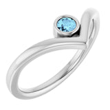 Sterling Silver Natural Aquamarine Bezel Set V Ring