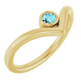 14K Yellow Natural Blue Zircon Bezel Set V Ring