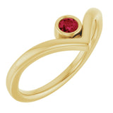 14K Yellow Natural Ruby Bezel Set V Ring