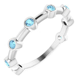 Platinum Natural Aquamarine Bezel Set Bar Ring