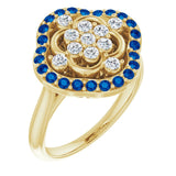 14K Yellow Natural Blue Sapphire &amp; 1/3 CTW Natural Diamond Ring