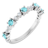 14K White Natural Blue Zircon &amp; 1/6 CTW Natural Diamond Ring