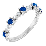 Sterling Silver Lab-Grown Blue Sapphire &amp; 1/6 CTW Natural Diamond Ring