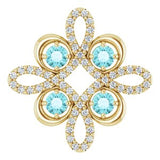 14K Yellow Natural Blue Zircon &amp; 1/6 CTW Natural Diamond Clover Pendant