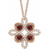 14K Rose Natural Mozambique Garnet &amp; 1/6 CTW Natural Diamond Clover 18" Necklace