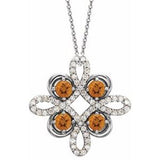 Platinum Natural Citrine &amp; 1/8 CTW Natural Diamond Clover 18" Necklace