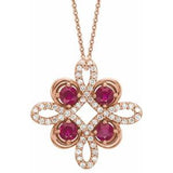14K Rose Lab-Grown Ruby &amp; 1/6 CTW Diamond Clover 18" Necklace