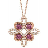 14K Rose Natural Pink Tourmaline &amp; 1/8 CTW Natural Diamond Clover 18" Necklace