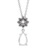Platinum 8x5 mm Pear Floral-Inspired 16-18" Necklace Mounting