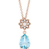 14K Rose Natural Aquamarine &amp; .08 CTW Natural Diamond 16-18" Necklace