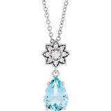 Sterling Silver Natural Aquamarine &amp; .08 CTW Natural Diamond 16-18" Necklace