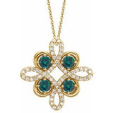 14K Yellow Lab-Grown Alexandrite &amp; 1/6 CTW Diamond Clover 18" Necklace