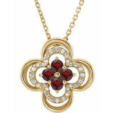 14K Yellow Natural Mozambique Garnet &amp; .08 CTW Natural Diamond Clover 18" Necklace